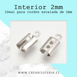 INOX - Terminales de aplastar redondeado aplastado mediano  para cuerda de 2mm 9,5x4,5x3,5mmP1543 (20 unidades)