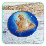 Cabuchón Cristal Motivo Buda dorado sobre azul