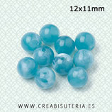 Abalorio de resina  imitación piedra en forma redonda  azul celeste 12mm  (20 unidades)