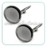 Pendiente camafeo redondo clip negro metálico 12mm  ACCBAS-C23852 (5 pares)