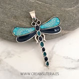 Colgante libélula mediana apliques resina tonos azul y turquesa con colgante CL001