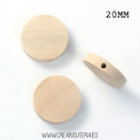 Madera círculo abalorio plano 20mm  MAD-C514 (10 unidades)