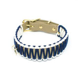 Biothane Paracord Halsband "BEIGE & DUNKELBLAU/WEIß"