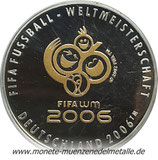 25 Gramm Silber Medaille 925/1000  Fussball WM 2006 Deutschland