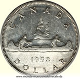 1 Dollar Indianer im Kanu Kanada Georg VI 1952