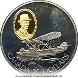 20 Dollar Wasserflugzeug Vickers Kanada 1994 Silbermünze mit Gold-Kamee