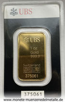 1 OZ UBS Kinebar 999,9 Gold Barren