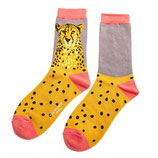 Damensocken Leopard gelb/grau