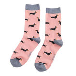 Socken / One Size 37-41 /  mit Dackel rosa/grau