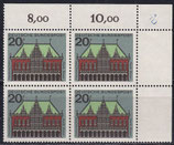 BRD 425 postfrisch Viererblock mit Eckrand rechts oben