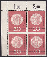 BRD 255 postfrisch Viererblock mit Eckrand links oben