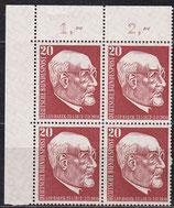 BRD 278 postfrisch Viererblock mit Eckrand linbks oben