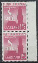 SAAR 435 postfrisch senkrechtes Paar mit Bogenrand rechts
