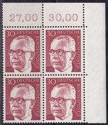 BRD 638 postfrisch Viererblock mit Eckrand rechts oben