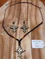 Schmuckset - Kette und Ohrringe mit äthiop. Kreuzen