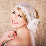 Polka Dot Tulle Lace Head Wrap Veil with Flower Hair Clip