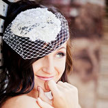 Ivory Lace Sequin Beaded Birdcage Veil