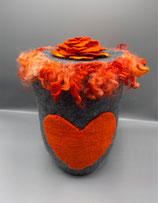 Filz-Urne "Rose, orange", handgemacht von Erika Amon