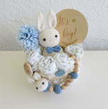 Windeltorte Hase creme/blau/natur