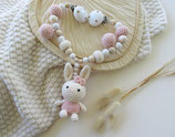 Kinderwagenkette Hase creme/rosegold/weiss/natur