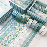 Set washi tape foil azul 10 piezas