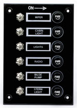 Panel con 6 Switch y fusibles. Marca Seachoice, 50-12521
