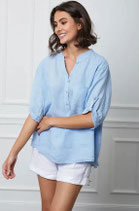 Bestseller Leichte Damenbluse aus 100 % Leinen himmelblau
