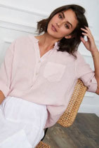 Bestseller Leichte Damenbluse aus 100 % Leinen rosa