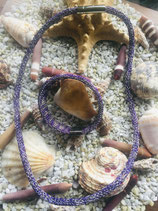 Schmuckset aus Kette und schmalem Armband, Doppeldraht, Lila- und Silberfarben