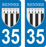 Lot de 2 stickers Blason Rennes N&B n° 35