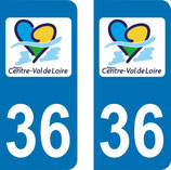 Lot de 2 stickers Centre Val de Loire 36 Indre