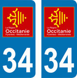 Lot de 2 adhésifs Occitanie Languedoc Roussillon 34 Hérault