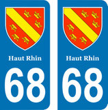 Lot de 2 adhésifs avec Blason Alsace 68 Haut Rhin