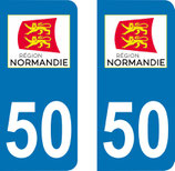 Lot de 2 stickers région Normandie n° 50 Manche