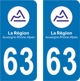 Lot de 2 stickers Auvergne Rhône Alpes  63 Puy de Dome