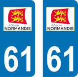 Lot de 2 stickers région Normandie n° 61 Orne