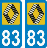 Lot de 2 paires de stickers Renault logo jaune et N° 83