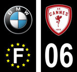 lot de 2 stickers AS Cannes et BMW europe avec n° 06 pour moto