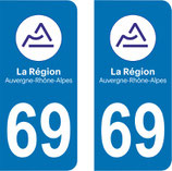 Lot de 2 adhésifs nouveau Logo Auvergne Rhône Alpes 69 Rhône