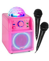 Karaoké enceinte, sur batterie avec boule LED, BT, 2 micros, rose -