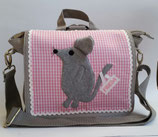 grauer Kindergartenrucksack/ Umhängetasche Maus für Kinder mit Namen personalisierbar