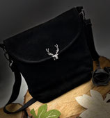 Handtasche Henriette  Tiefschwarz-Nubuk -Hirsch  ( Hirschverschluss-Rot)