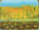 "Klisze wspomnień - Taniec żółtych kwiatów", 110 x 140 cm, olej na płótnie, 2025