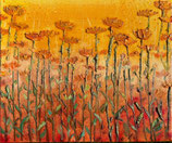 Złote pola, technika własna, 25x30 cm, 2025 rok