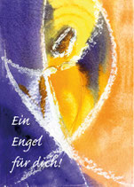 Engel-Postkarte, violett und orange