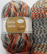 Rellana Sockenwolle, 100g, 4-fach, grau-braun-orange mit Sprenkeln