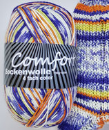Comfort Sockenwolle, 100g, 4-fach, lila-gelb-orange-weiß