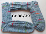 dicke Socken, Gr.38/39, helles jeansblau mit bunten Streifen