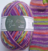 Rellana Sockenwolle, 100g, 4-fach, rosa-lila-orange-grün