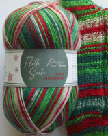 Rellana Sockenwolle "Christmas", 100g, 4-fach, grün-rot-weiß